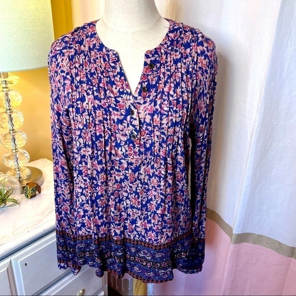 BOHO Blouse by Knox Rose, sz Small, Floral Print, Navy Blue - Picture 1 of 5